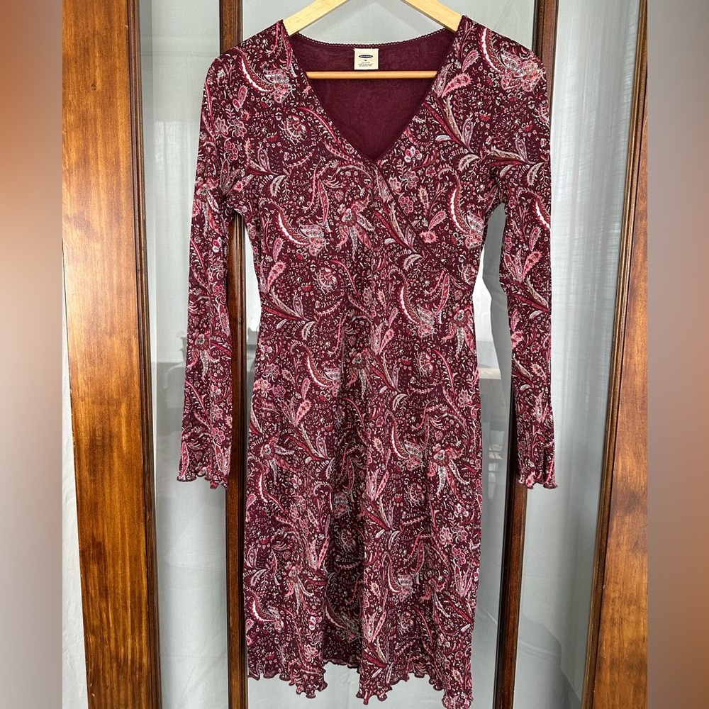 VTG Black Faux Wrap Long Sleeve‎ Midi Dress Floral Medium Phoebe Buffay Y2K 90s